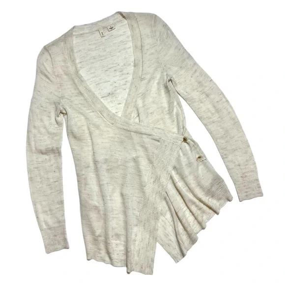 Anthropologie Sparrow Pemaquid Beige Knit Long Sleeve Drape Wrap Cardigan Small - Picture 11 of 13